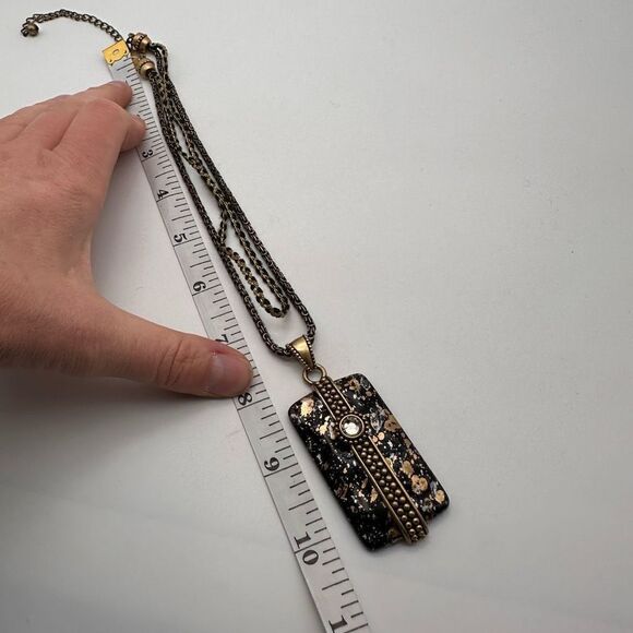 Chico’s multi-strand gold & black marbled pendant statement necklace layered - Picture 7 of 9